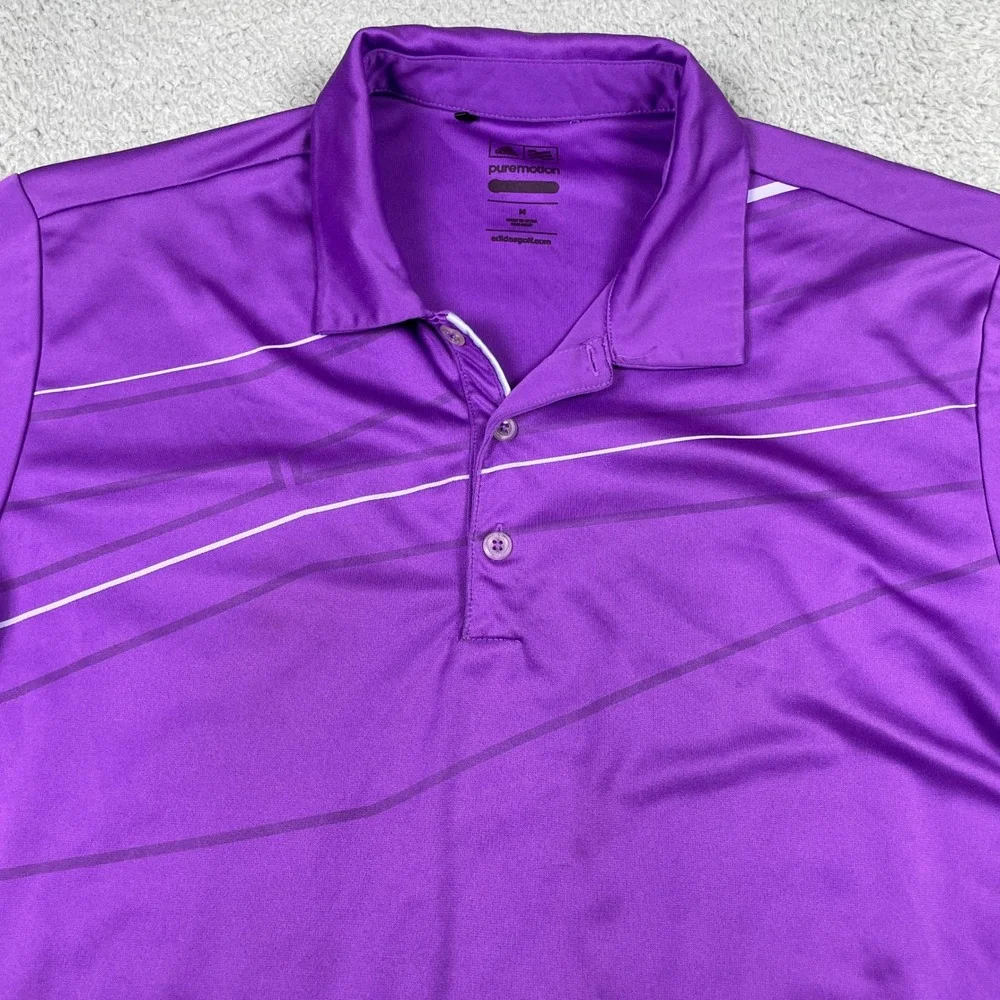 Adidas Puremotion Golf Polo Mens Medium Purple Graphic Short Sleeve Performance